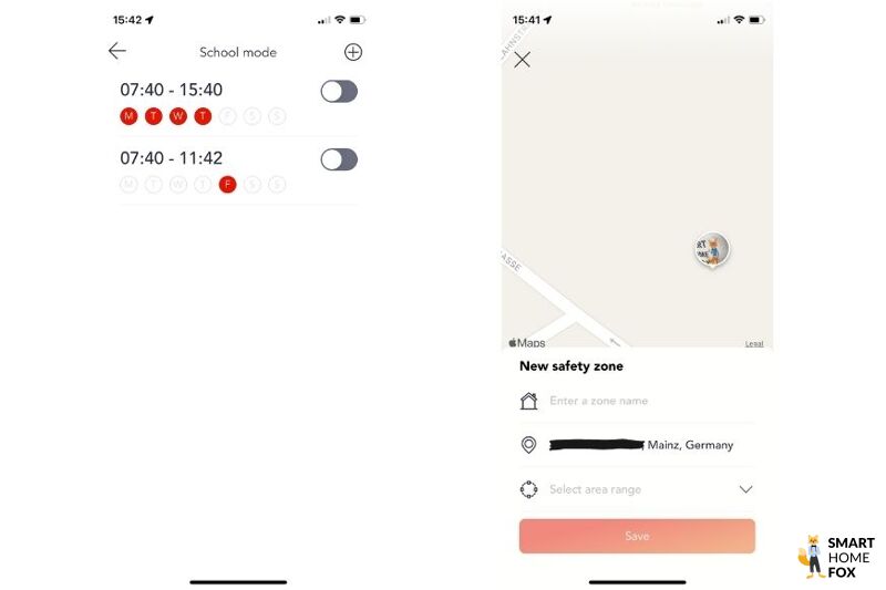 Man sieht, wie der Schulmodus in der App eingerichtet werden kann.